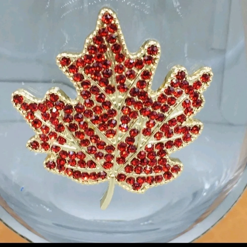2pc Fall Thanksgiving Maple Leaf Rhinestone Jeweled Cocktail Wine Glass Set New